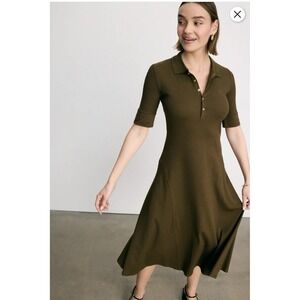 LAUREN Ralph Lauren Lillianna Day Dress Olive Green Ribbed Polo Midi Petite L